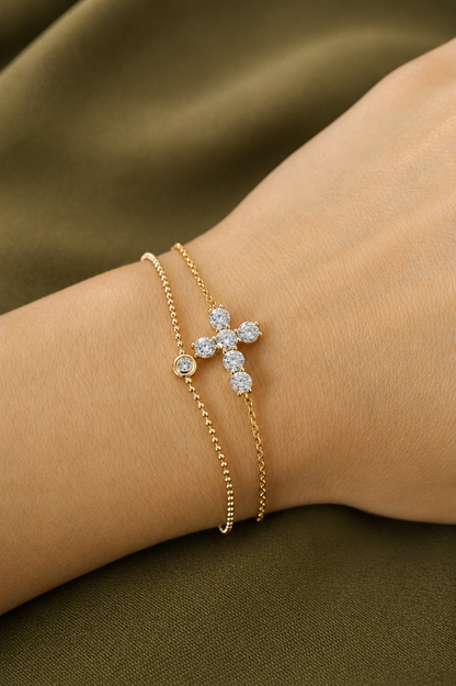 Pulseira Cross Ouro 18k | Moissanite