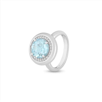 Anel Halo Azure — Topázio & Moissanite | Pinky Ring