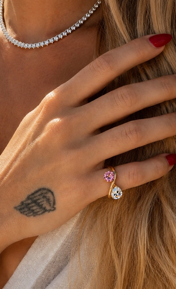 Anel Toi et Moi — Pinky Ring | Moissanite & Safira