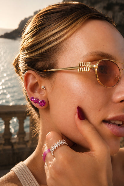Brinco Chelsea 10mm Safira Rosa | Lab Grown