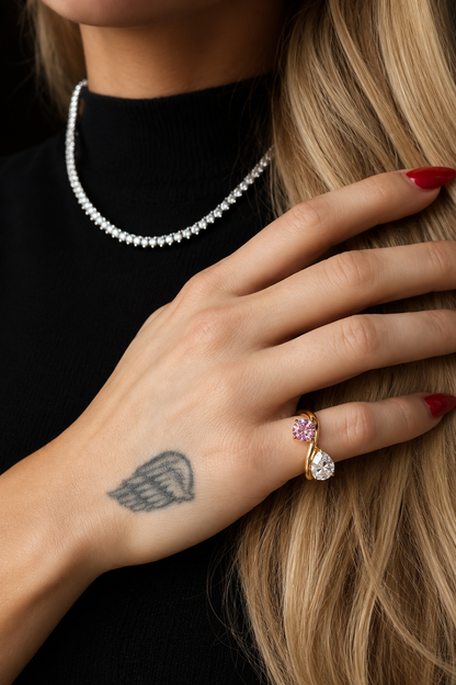 Anel Toi et Moi — Pinky Ring | Moissanite & Safira