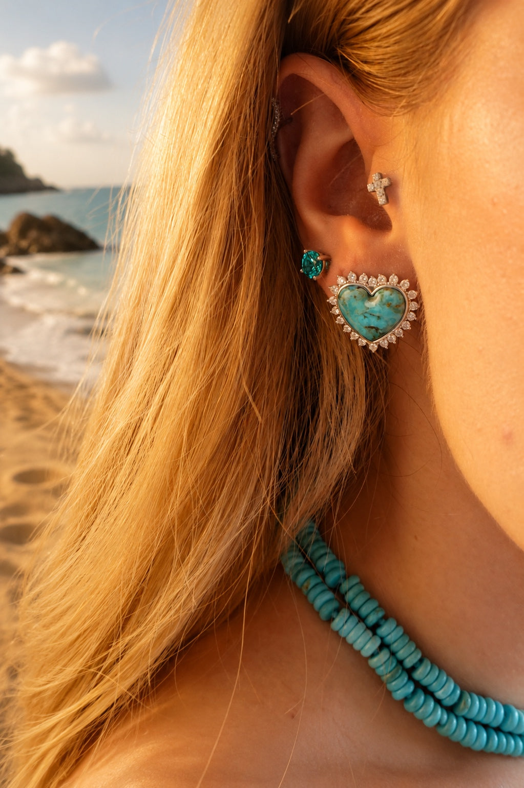 Brinco Capri | Turquesa Natural & Moissanite