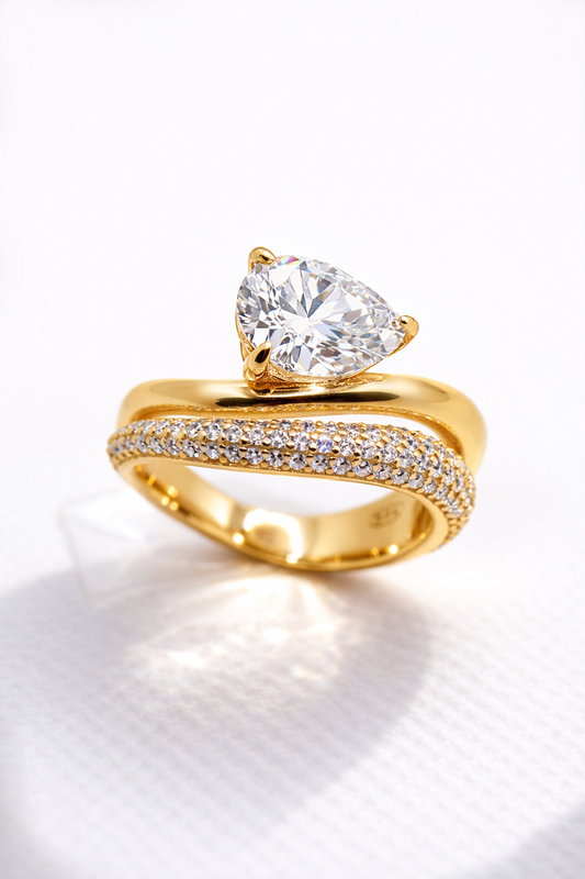 Anel Dynasty Pear Moissanite — Ouro Vermeil 18k