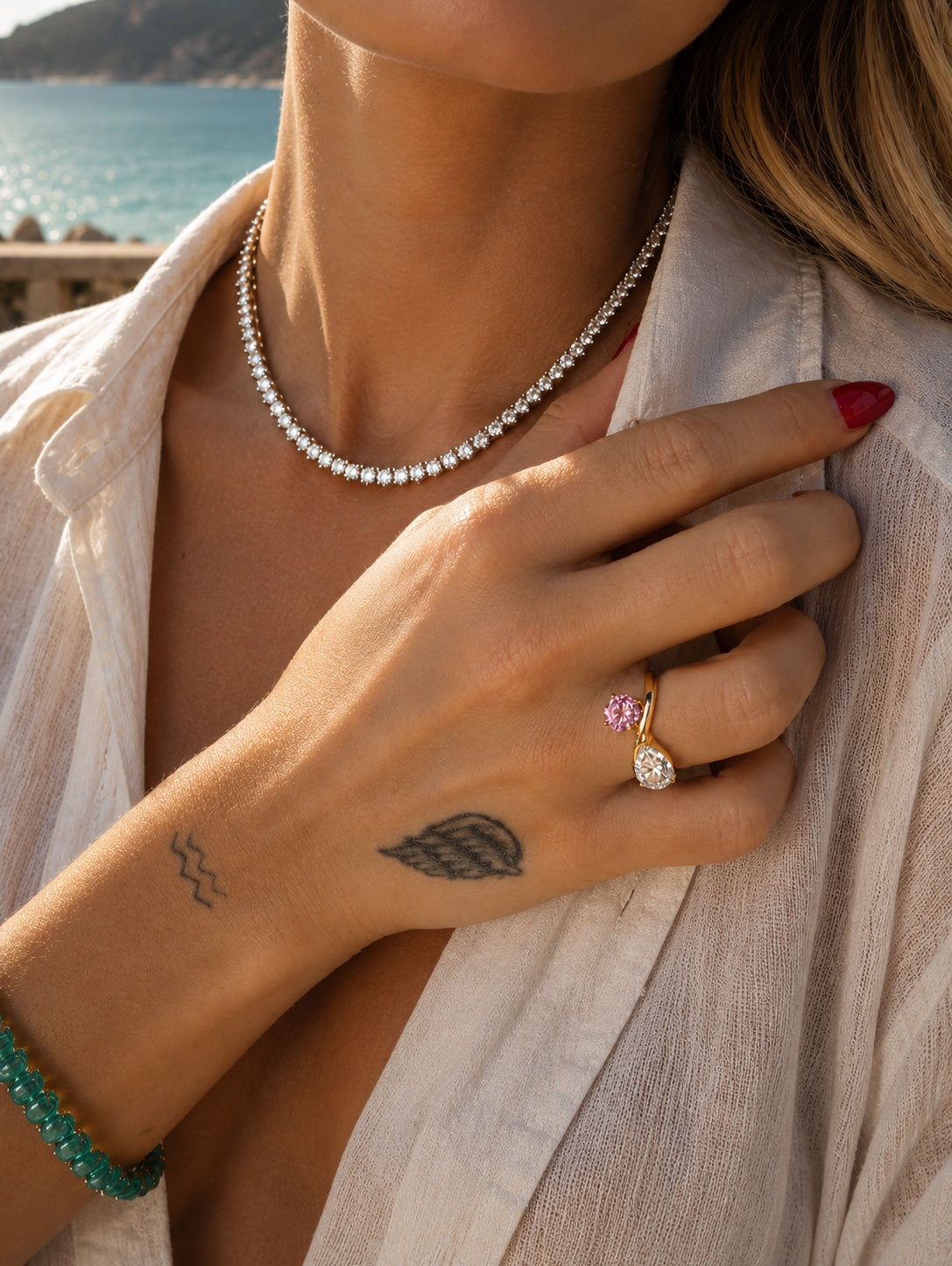 Anel Toi et Moi — Pinky Ring | Moissanite & Safira